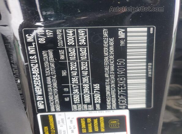 4JGDF7FE3KB190150 2019 MERCEDES-BENZ GLS Black VIN կոդի պիտակի տեսք