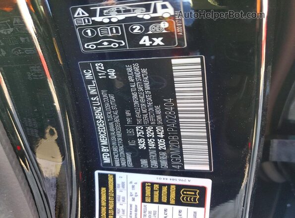 4JGDM2DB1PA028404 2023 MERCEDES-BENZ EQS Black Вид наклейки з VIN-кодом