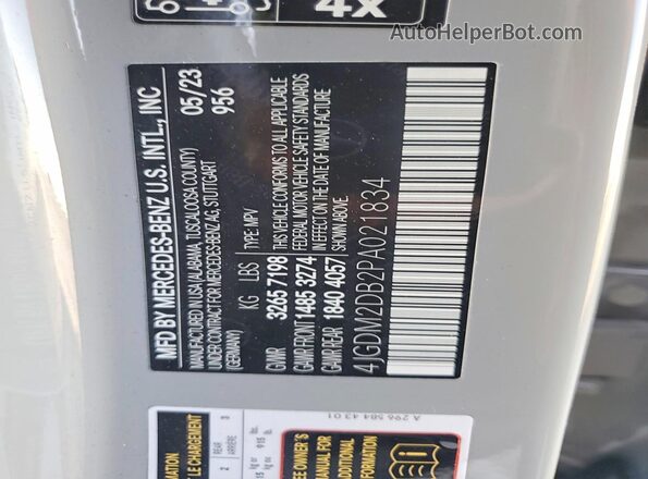 4JGDM2DB2PA021834 2023 MERCEDES-BENZ EQS Gray VIN կոդի պիտակի տեսք