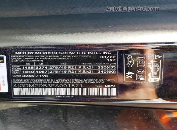 4JGDM2DB3PA001821 2023 MERCEDES-BENZ EQS Black VIN կոդի պիտակի տեսք