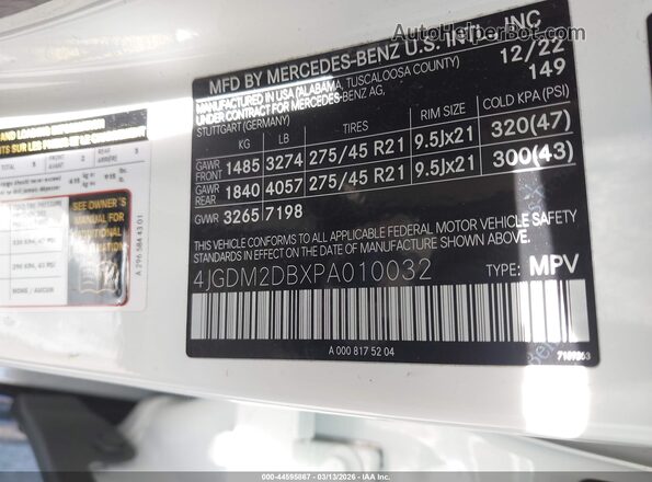 4JGDM2DBXPA010032 2023 MERCEDES-BENZ EQS 450+ SUV Белый Вид подкапотного пространства
