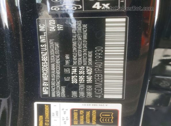 4JGDM2EB1PA019930 2023 MERCEDES-BENZ EQS Черный Вид наклейки с VIN-кодом