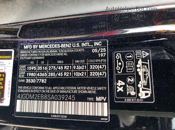 4JGDM2EB8SA039245 2025 MERCEDES-BENZ EQS Black Vista de la etiqueta del VIN