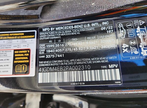 4JGDM4EB2PA002310 2023 MERCEDES-BENZ EQS Black Vista interior de 360 grados