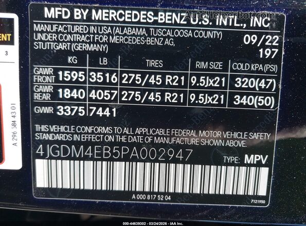 4JGDM4EB5PA002947 2023 MERCEDES-BENZ EQS 580 SUV Black Շարժիչի բաժամունքի տեսք