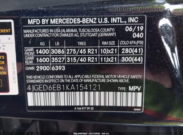 4JGED6EB1KA154121 2019 MERCEDES-BENZ AMG GLE 43 COUPE Black Widok komory silnika