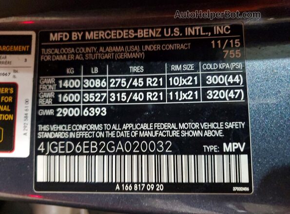 4JGED6EB2GA020032 2016 MERCEDES-BENZ GLE Gray 