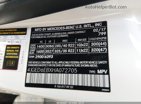 4JGED6EBXHA072705 2017 MERCEDES-BENZ AMG GLE 43 COUPE White Շարժիչի բաժամունքի տեսք