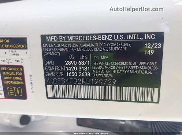 4JGFB4FB2RB129729 2024 MERCEDES-BENZ GLE 350 Белый 