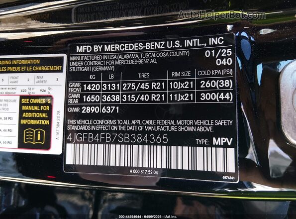 4JGFB4FB7SB384365 2025 MERCEDES-BENZ GLE 350 Black Vista del compartimento del motor