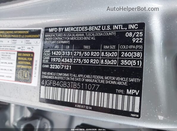 4JGFB4GB3TB511077 2026 MERCEDES-BENZ GLE 450E Silver Вид підкапотного простору