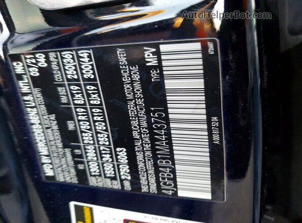 4JGFB4JB1MA443751 2021 MERCEDES-BENZ GLE Black VIN կոդի պիտակի տեսք