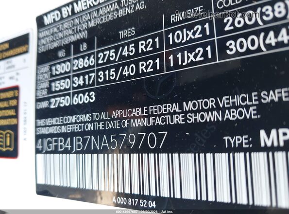 4JGFB4JB7NA579707 2022 MERCEDES-BENZ GLE 350 White Շարժիչի բաժամունքի տեսք