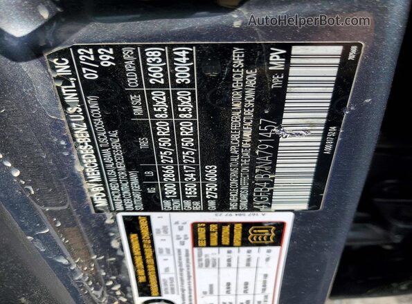 4JGFB4JB7NA791457 2022 MERCEDES-BENZ GLE Gray Widok naklejki z numerem VIN