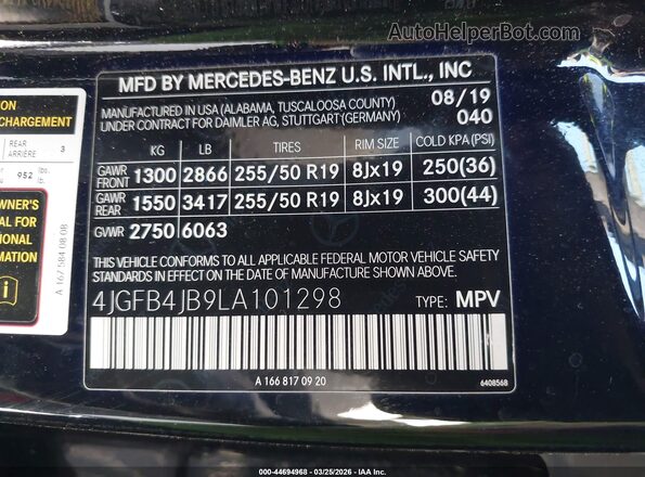 4JGFB4JB9LA101298 2020 MERCEDES-BENZ GLE 350 Черный Вид подкапотного пространства