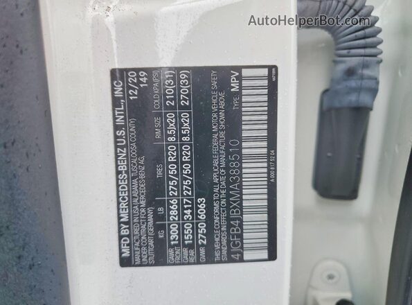 4JGFB4JBXMA388510 2021 MERCEDES-BENZ GLE Белый Вид наклейки с VIN-кодом