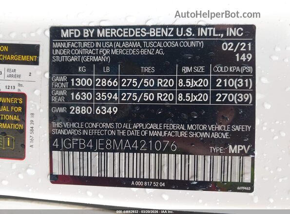 4JGFB4JE8MA421076 2021 MERCEDES-BENZ GLE 350 White ძრავის განყოფილების ხედი