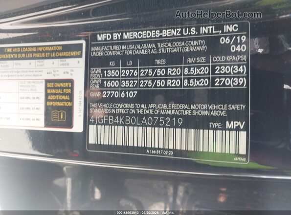 4JGFB4KB0LA075219 2020 MERCEDES-BENZ GLE 350 Black Widok komory silnika