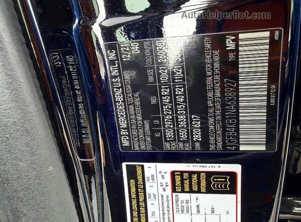 4JGFB4KB1NA638927 2022 MERCEDES-BENZ GLE Black 