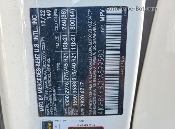 4JGFB4KB2PA899583 2023 MERCEDES-BENZ GLE White VIN sticker view