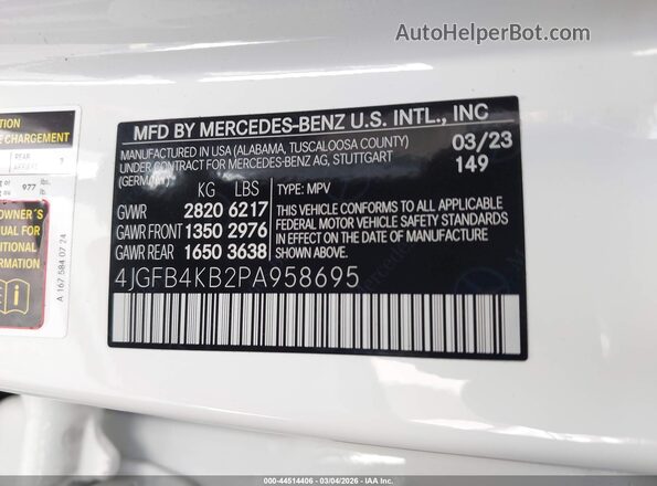 4JGFB4KB2PA958695 2023 MERCEDES-BENZ GLE 350 White Widok komory silnika