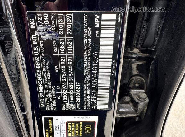4JGFB4KB6MA481376 2021 MERCEDES-BENZ GLE Black 