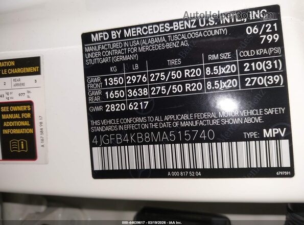 4JGFB4KB8MA515740 2021 MERCEDES-BENZ GLE 350 White ძრავის განყოფილების ხედი