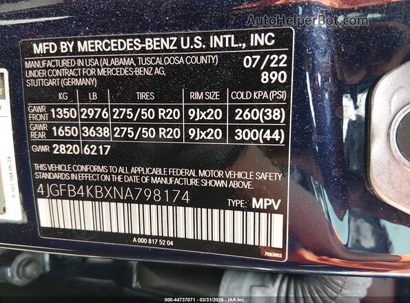 4JGFB4KBXNA798174 2022 MERCEDES-BENZ GLE 350 Dark Blue Engine compartment view