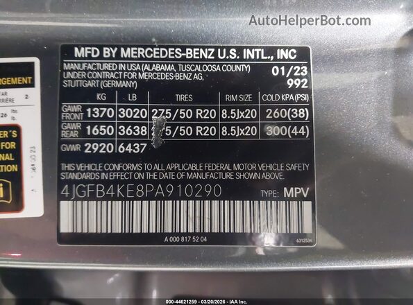 4JGFB4KE8PA910290 2023 MERCEDES-BENZ GLE 350 Gray Widok komory silnika