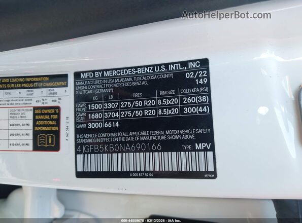 4JGFB5KB0NA690166 2022 MERCEDES-BENZ GLE 450 Белый Вид подкапотного пространства
