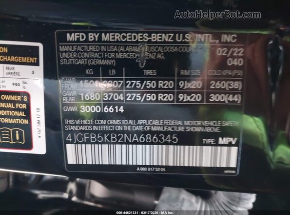 4JGFB5KB2NA686345 2022 MERCEDES-BENZ GLE 450 Black Вид підкапотного простору