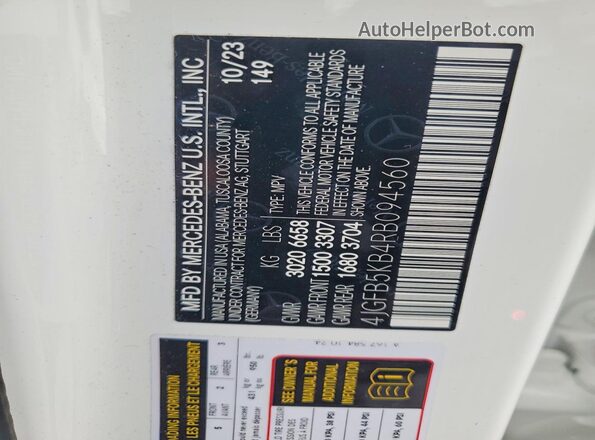 4JGFB5KB4RB094560 2024 MERCEDES-BENZ GLE White Vista de la etiqueta del VIN