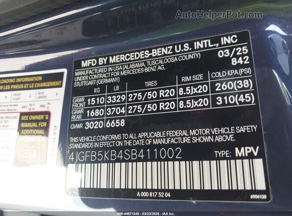 4JGFB5KB4SB411002 2025 MERCEDES-BENZ GLE 450 Black 