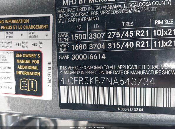 4JGFB5KB7NA643734 2022 MERCEDES-BENZ GLE 450 Silver Vista del compartimento del motor