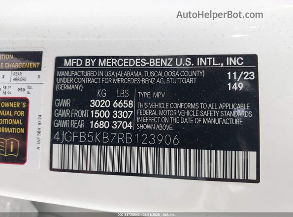 4JGFB5KB7RB123906 2024 MERCEDES-BENZ GLE 450 White Շարժիչի բաժամունքի տեսք