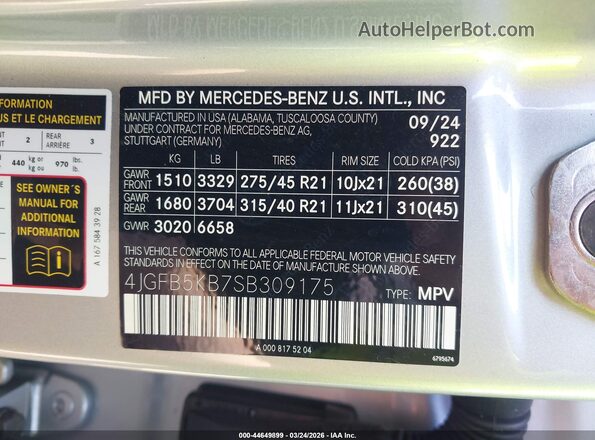 4JGFB5KB7SB309175 2025 MERCEDES-BENZ GLE 450 Silver 