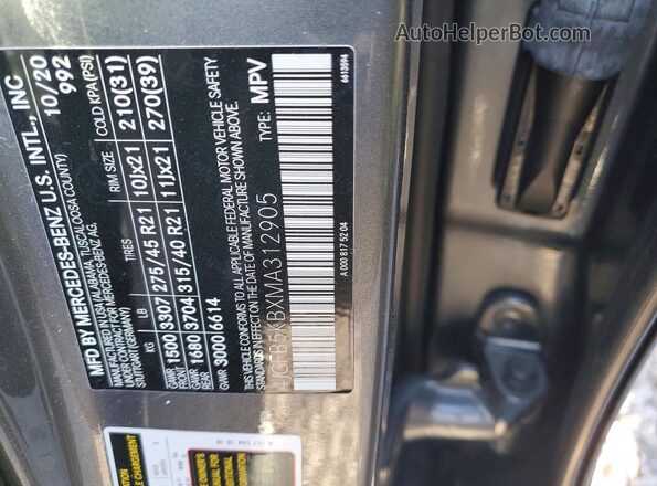 4JGFB5KBXMA312905 2021 MERCEDES-BENZ GLE Gray VIN կոդի պիտակի տեսք