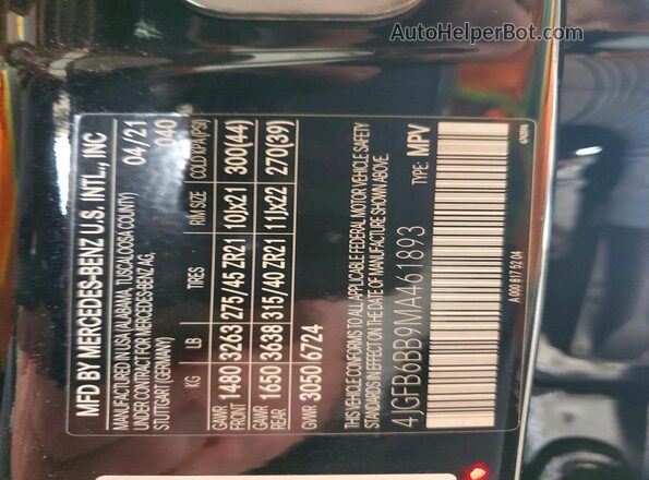 4JGFB6BB9MA461893 2021 MERCEDES-BENZ GLE Black VIN sticker view