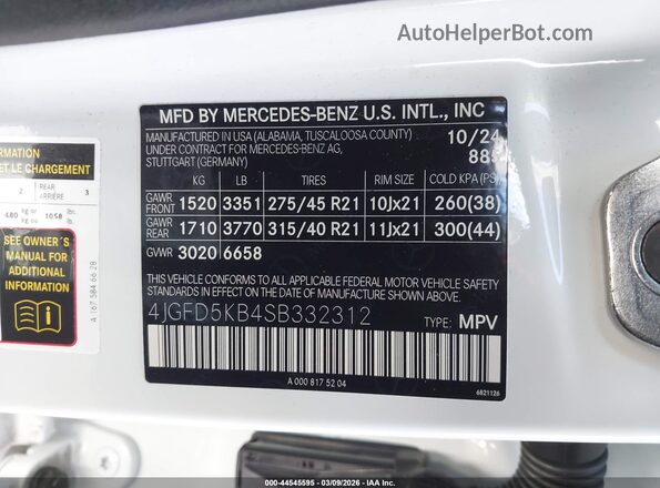 4JGFD5KB4SB332312 2025 MERCEDES-BENZ GLE 450 COUPE Белый 