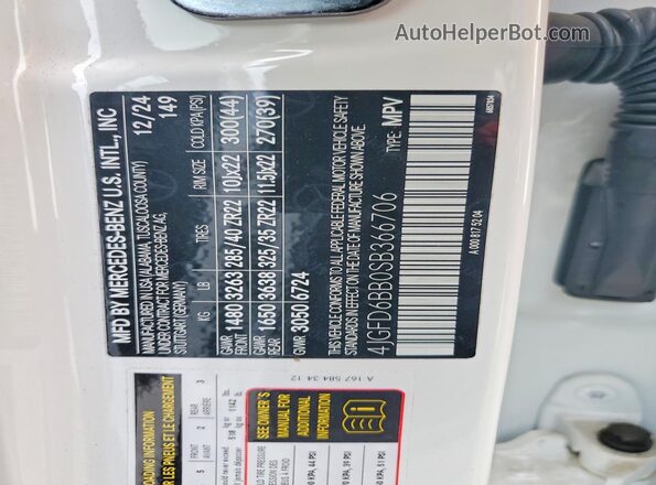 4JGFD6BB0SB366706 2025 MERCEDES-BENZ GLE Белый Вид наклейки с VIN-кодом