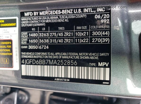 4JGFD6BB7MA252856 2021 MERCEDES-BENZ GLE Gray 