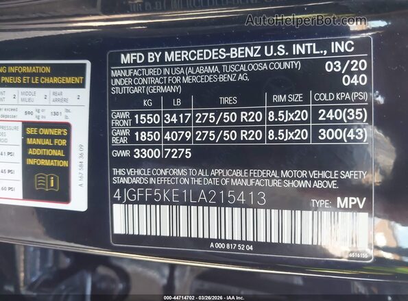 4JGFF5KE1LA215413 2020 MERCEDES-BENZ GLS 450 Black Vista del compartimento del motor