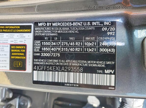 4JGFF5KEXLA293558 2020 MERCEDES-BENZ GLS Gray 