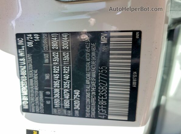 4JGFF8FE3SB277755 2025 MERCEDES-BENZ GLS White Widok naklejki z numerem VIN