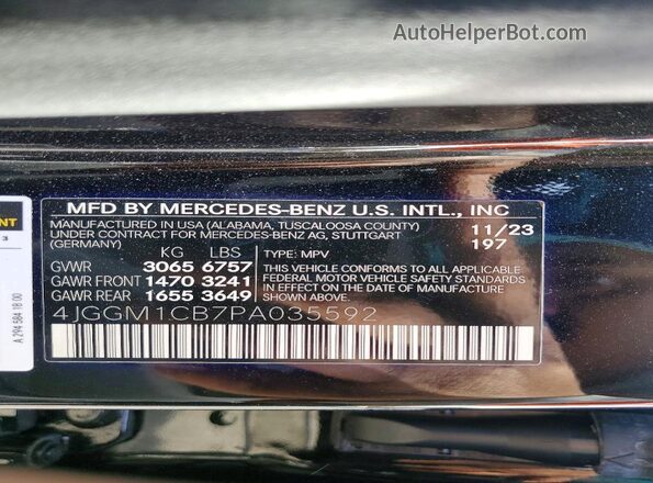 4JGGM1CB7PA035592 2023 MERCEDES-BENZ EQE Black Widok naklejki z numerem VIN