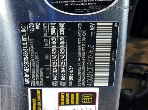 4JGGM1CB8PA039652 2023 MERCEDES-BENZ EQE Gray VIN კოდის სტიკერის ხედი