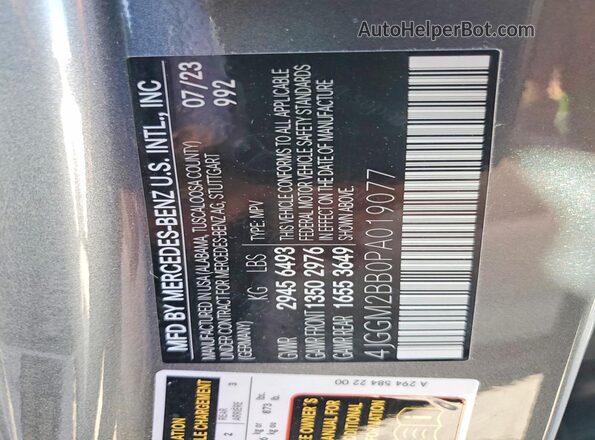 4JGGM2BB0PA019077 2023 MERCEDES-BENZ EQE Gray VIN sticker view