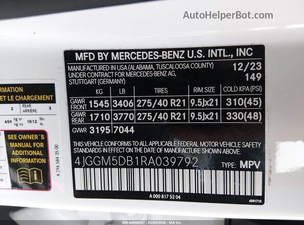 4JGGM5DB1RA039792 2024 MERCEDES-BENZ AMG White ძრავის განყოფილების ხედი
