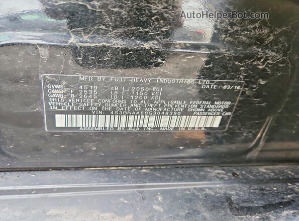 4S3BNAA68G3048390 2016 SUBARU LEGACY Черный Вид подкапотного пространства