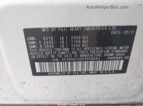4S3BNAC60H3050682 2017 SUBARU LEGACY White Вид підкапотного простору